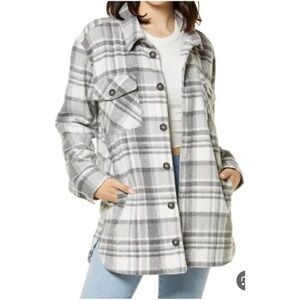 Thread &‎ Supply Chandler Plaid Button Up Shirt Jacket {Grey/White} Medium